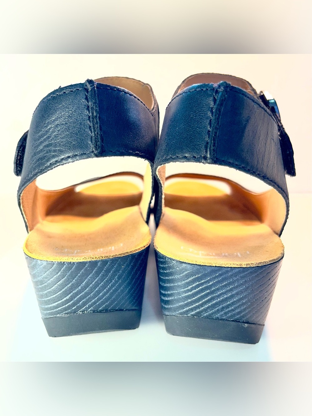 Dansko Tiana Black Women's Peep-Toe Wedge Sandals with Ankle Strap - Picture 6 of 9